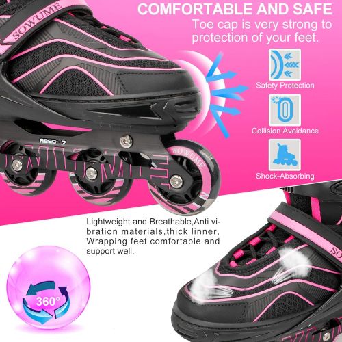  Sowume Adjustable Roller Blades Skates Girls, Boys and for Kids, Adults, Outdoor Inline Skates for Women Men with Full Illuminating; Safe and Durable patines para Mujer y Hombre ad