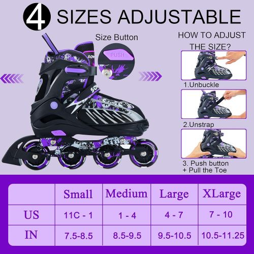  Sowume Adjustable Inline Skates for Girls and Boys, Roller Blades Skates with All Light Up Wheels, Patines para Mujer for Kids and Adults, Men and Women
