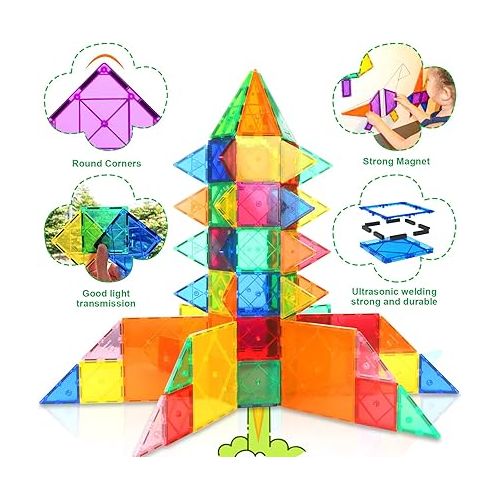  Magnetic Tiles Toddler Toys Games Sensory Toys for Toddlers 3-4 Magnetic Blocks for Kids Age 3-5 4-8 Outdoor Toddler Activities Preschool Building Learning Toys