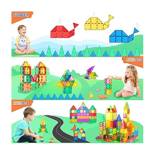  Magnetic Tiles Toddler Toys Games Sensory Toys for Toddlers 3-4 Magnetic Blocks for Kids Age 3-5 4-8 Outdoor Toddler Activities Preschool Building Learning Toys
