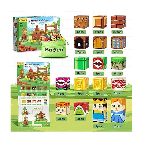  Magnetic Blocks Building Toys 108PCS - Build Mine Magnet World Set, Magnetic Toys for Boys & Girls Ages 3-5 5-7 8-10, Buildable Game Elements Gifts