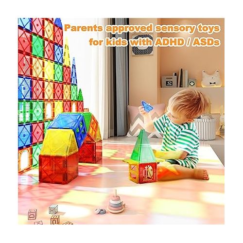  Magnet Toys for 3 Year Old Boys and Girls Magnetic Tiles Building Blocks STEM Learning Toys Sensory Montessori Toys for Toddlers Kids