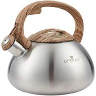 S-p Teapot Whistling Tea Kettle with Wood Pattern Handle Loud Whistle,Food Grade Stainless Steel Tea Pot for Stovetops Water Kettle(Silver RW)