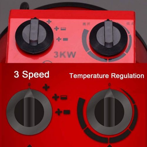  3KW Industrial Workshop Fan Heater, Household Electric Heater, High-power Adjustable Thermostat Heater Dryer, Powerful Space Heaters For Indoors (Color : Red, Size : 3KW(27 caliber