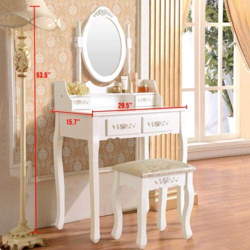  Space Wagon 4 Drawer Vanity Makeup Dressing Table Set w/Stool&Mirror Jewelry Wood Desk