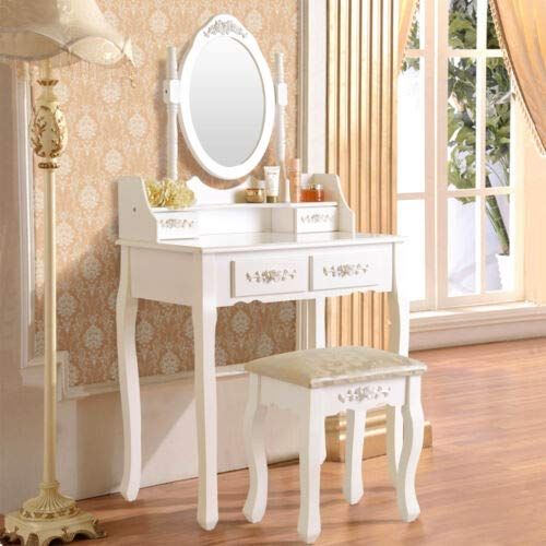  Space Wagon 4 Drawer Vanity Makeup Dressing Table Set w/Stool&Mirror Jewelry Wood Desk