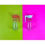 /SpacedOutMama 1960s juice pitcher, atomic starburst glasses, Anchor Hocking glass pitchers, MCM juice carafe, retro tumblers mid century diamond decanters