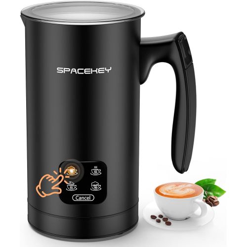  Spacekey 4-in-1 Milk Frother, 10oz/300ml Electric Milk Warmer, 4.7oz/140ml Milk Steamer with Touch Screen, Hot/Cold Automatic Foam Maker for Coffee Latte, Silent Operation, Black