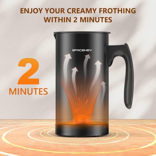  Spacekey 4-in-1 Milk Frother, 10oz/300ml Electric Milk Warmer, 4.7oz/140ml Milk Steamer with Touch Screen, Hot/Cold Automatic Foam Maker for Coffee Latte, Silent Operation, Black