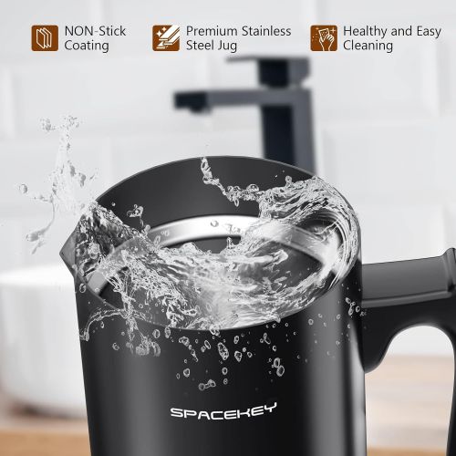  Spacekey 4-in-1 Milk Frother, 10oz/300ml Electric Milk Warmer, 4.7oz/140ml Milk Steamer with Touch Screen, Hot/Cold Automatic Foam Maker for Coffee Latte, Silent Operation, Black