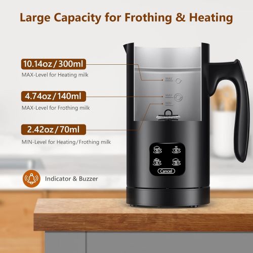  Spacekey 4-in-1 Milk Frother, 10oz/300ml Electric Milk Warmer, 4.7oz/140ml Milk Steamer with Touch Screen, Hot/Cold Automatic Foam Maker for Coffee Latte, Silent Operation, Black