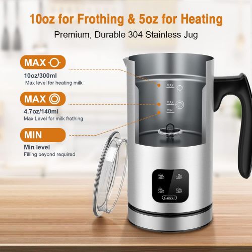  Milk Frother, 10oz/300ml Electric Milk Warmer with Touch Screen, 4.7oz/140ml Hot & Cold Foam Maker with Buzzer, 4 IN 1 Spacekey Automatic Stainless Steel Milk Steamer for Coffee an