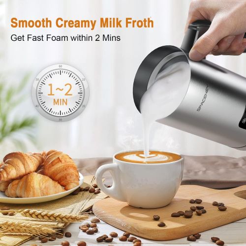  Milk Frother, 10oz/300ml Electric Milk Warmer with Touch Screen, 4.7oz/140ml Hot & Cold Foam Maker with Buzzer, 4 IN 1 Spacekey Automatic Stainless Steel Milk Steamer for Coffee an