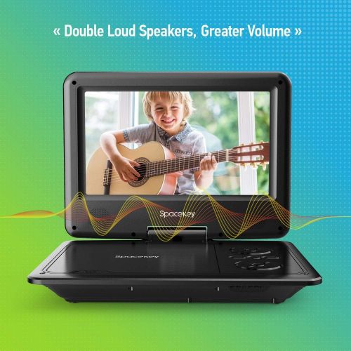  Portable DVD Player 11.5 with 5 Hours Rechargeable Battery by SPACEKEY, 9 Swivel Screen, Support USB/SD Slot and 1.8M Car Charger, Support Memory and Region Free (Black)
