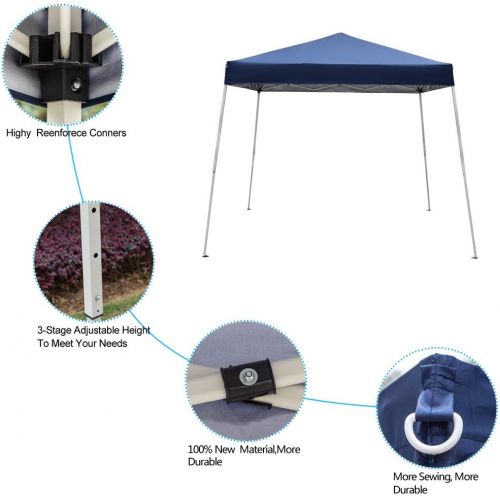  Spaco Portable Waterproof Folding Tent Shade Tent Sun Shelter Blue for Household, Wedding, Party (2.4 x 2.4m)