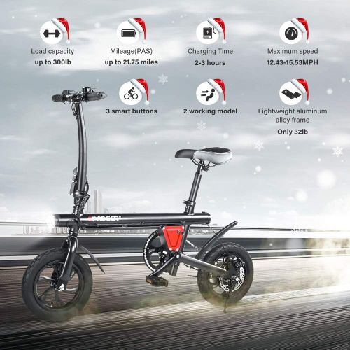  [아마존 핫딜] Spadger Folding Lightweight Electric Bike, Max Speed Up to 15Mph with 21 Miles Range, 12 Wheels Portable Ebike with Pedal, Power Assist Aluminum Electric Bycicle/E-Bike/Scooter