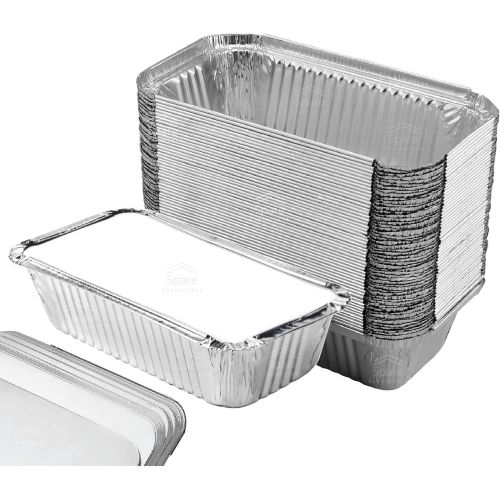  [아마존베스트]Spare Essentials 55 Pack  Loaf Pans with Lids, Aluminum Loaf Pans, Bread Pans, Meatloaf Pans l Cake Pan, Foil Loaf Pans, Disposable Aluminum l Tin Pans, 650 ml capacity  Size 7.8’’x4.3’’x2’’ by S