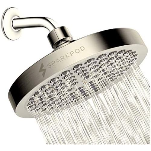  SparkPod Shower Head - California Compliant 1.8 GPM - High Pressure Rain Brushed Nickel - Luxury Modern Look - Easy Tool Free Installation - Perfect Adjustable Replacement For Your