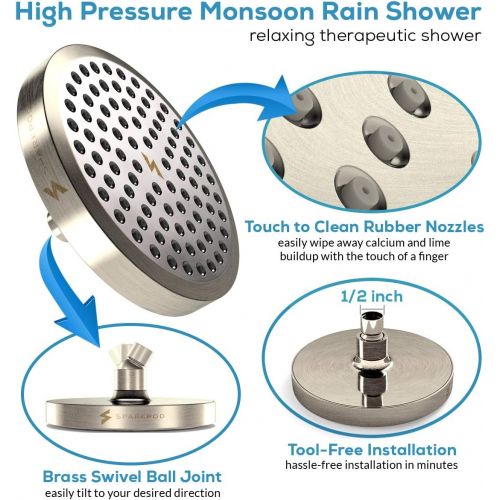  SparkPod Shower Head - California Compliant 1.8 GPM - High Pressure Rain Brushed Nickel - Luxury Modern Look - Easy Tool Free Installation - Perfect Adjustable Replacement For Your