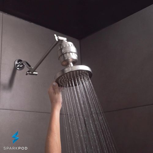  SparkPod Shower Head - California Compliant 1.8 GPM - High Pressure Rain Brushed Nickel - Luxury Modern Look - Easy Tool Free Installation - Perfect Adjustable Replacement For Your