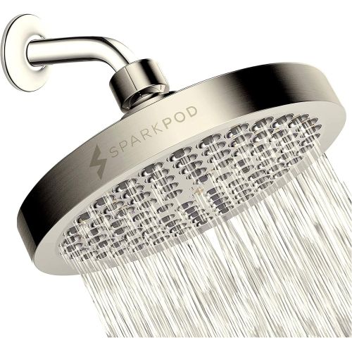  SparkPod Shower Head - California Compliant 1.8 GPM - High Pressure Rain Brushed Nickel - Luxury Modern Look - Easy Tool Free Installation - Perfect Adjustable Replacement For Your