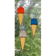 SparkleStainedGlass Stained Glass Ice Cream Cone Suncatcher By Sparkle Stained Glass, Summer Decor, Dessert, Ice Cream, Beach