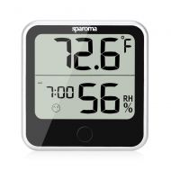 Sparoma Spa-02 Monitor Hygrometer Thermometer 2-in-1 Digital Weather Station with Humidity Meter Temperature Gauge, Time Display and Built-in Clock, Wireless for House, Small Black
