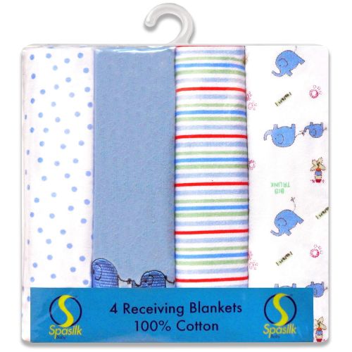  Spasilk Unisex Baby 4 Pack 100% Cotton Flannel Receiving Blanket