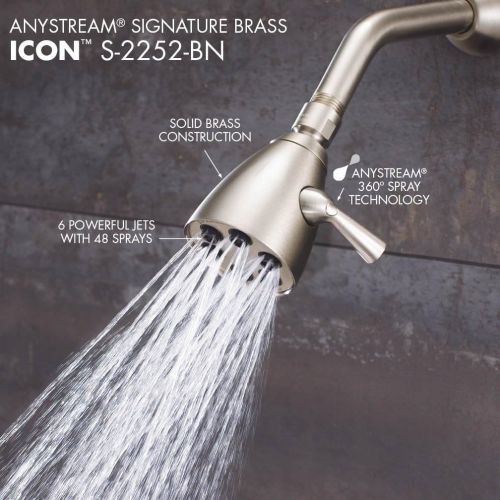  Speakman S-2252-BN Signature Brass Icon Anystream High Pressure Adjustable Shower Head, Brushed Nickel