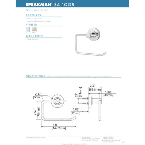  Speakman SA-1005-BN Neo Bathroom Paper Holder, Brushed Nickel