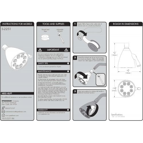  Speakman S-2251 Signature Icon Anystream High Pressure Adjustable Solid Brass Shower Head, Polished Chrome