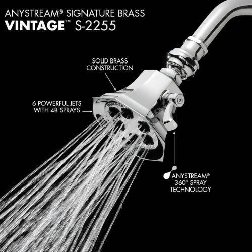  Speakman S-2255-BN Vintage Anystream High Pressure Adjustable 2.5 GPM Solid Brass Shower Head, Brushed Nickel
