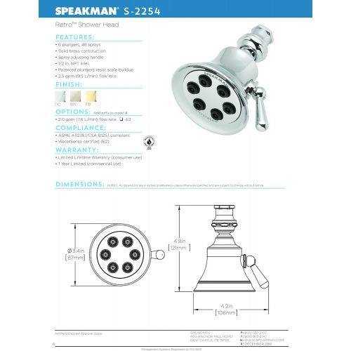  Speakman S-2254 Retro Anystream High Pressure Adjustable 2.5 GPM Solid Brass Shower Head, Polished Chrome