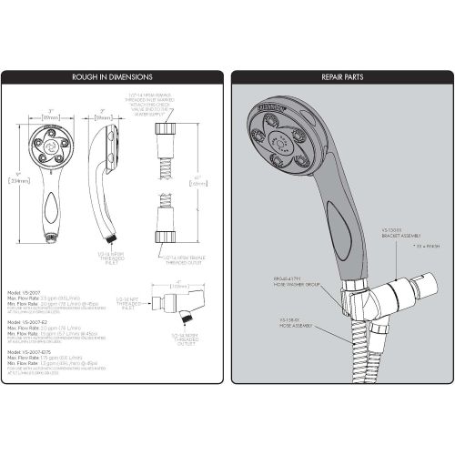  Speakman VS-232007 Napa Anystream 2-Way Shower Combination, 2.5 GPM, Polished Chrome