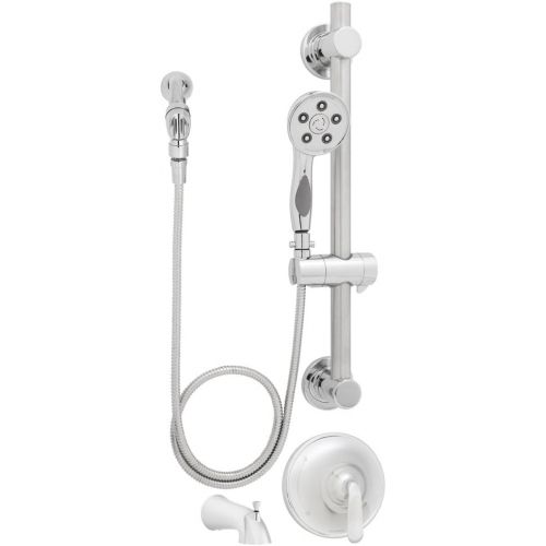  Speakman SM-7090-ADA-P Caspian Anystream Handheld Shower with Hose, Diverter Shower Valve and ADA Adjustable Grab Bar, Polished Chrome