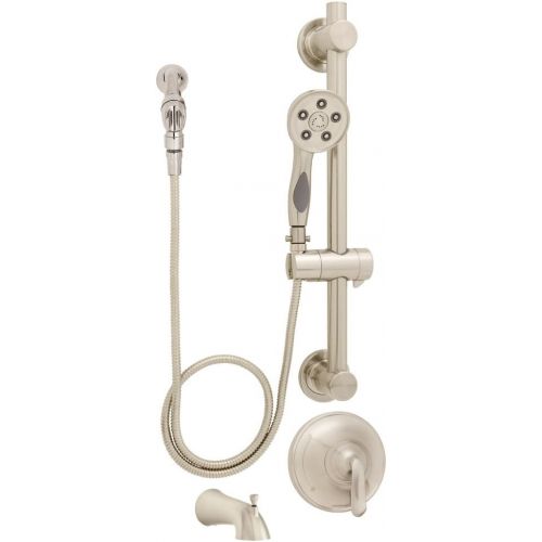  Speakman SM-7090-ADA-P Caspian Anystream Handheld Shower with Hose, Diverter Shower Valve and ADA Adjustable Grab Bar, Polished Chrome