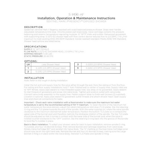  Speakman S-1496-AF Sentinel Mark II Shower Valve Combination with Cross Handle  Indoor/Outdoor Shower Hardware  Pressure Balance Exposed Shower Valve