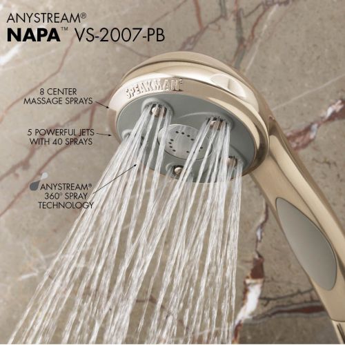  Speakman VS-2007-PB Napa Anystream Multi-Function Adjustable Handheld Shower Head, 2.5 GPM, Polished Brass