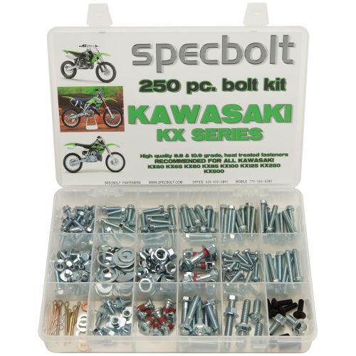  250pc Specbolt Kawasaki KX Two Stroke Bolt Kit for Maintenance & Restoration of MX Dirtbike OEM Spec Fastener KX60 KX65 KX80 KX85 KX100 KX125 KX250 KX500 60 65 80 85 100 125 250 50