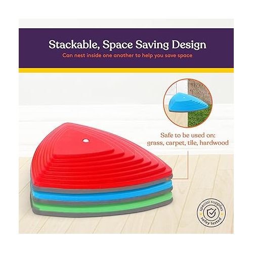  Special Supplies Stepping Stones for Kids Indoor and Outdoor Balance Blocks Promote Coordination, Balance, Strength Child Safe Rubber, Non-Slip Edging (Multi-Color, 12)