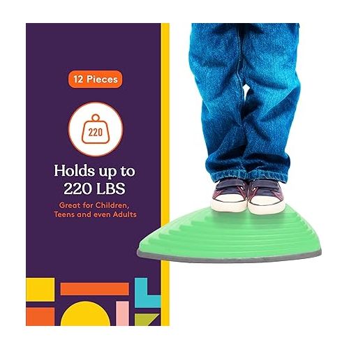  Special Supplies Stepping Stones for Kids Indoor and Outdoor Balance Blocks Promote Coordination, Balance, Strength Child Safe Rubber, Non-Slip Edging (Multi-Color, 12)