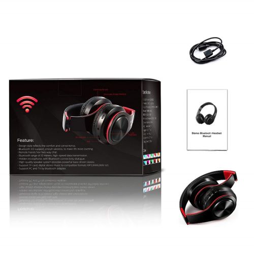  Special- Love Headphones Bluetooth Headset Earphone Wireless Headphones Stereo Foldable Sport Earphone Microphone Headset Handfree MP3 Player,Black Red