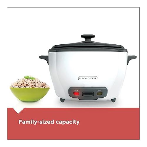 스펙트럼 BLACK+DECKER 6-Cup Rice Cooker, RC506, 3-cup Uncooked Rice, Steaming Basket, Removable Non-Stick Bowl, One Touch