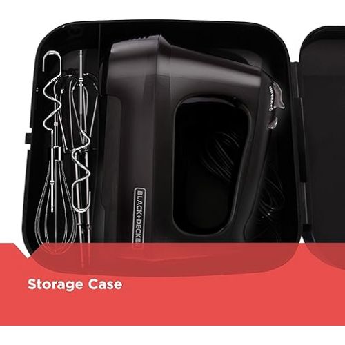 스펙트럼 6-Speed Easy Storage Hand Mixer with 5 Attachments & Storage Case, Black