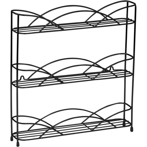 스펙트럼 Spectrum Diversified Countertop 3-Tier Rack Kitchen Cabinet Organizer or Optional Wall-Mounted Storage, 3 Spice Shelves, Raised Rubberized Feet, Black