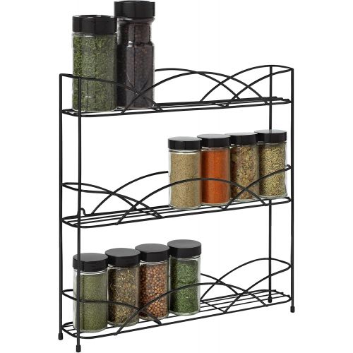 스펙트럼 Spectrum Diversified Countertop 3-Tier Rack Kitchen Cabinet Organizer or Optional Wall-Mounted Storage, 3 Spice Shelves, Raised Rubberized Feet, Black