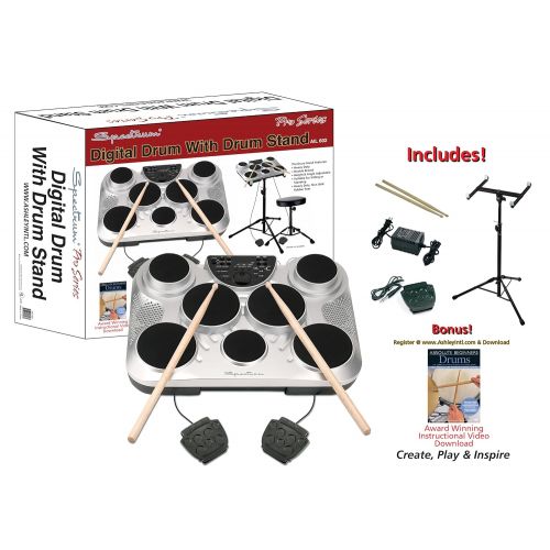 스펙트럼 Spectrum AIL 602 7-Pad Digital Drum Set with Adjustable Stand, Pedals, Sticks and AC Adapter