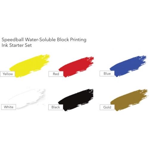  Speedball Water-Soluble Block Printing Ink Starter Set  6 Bold Colors With Satiny Finish - 1.25 FL OZ Tubes - 3470