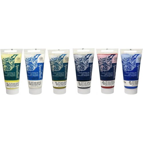  Speedball Water-Soluble Block Printing Ink Starter Set  6 Bold Colors With Satiny Finish - 1.25 FL OZ Tubes - 3470