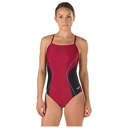 스피도 Speedo Womens Power Flex Eco Revolve Splice Energy Back One Piece Swimsuit